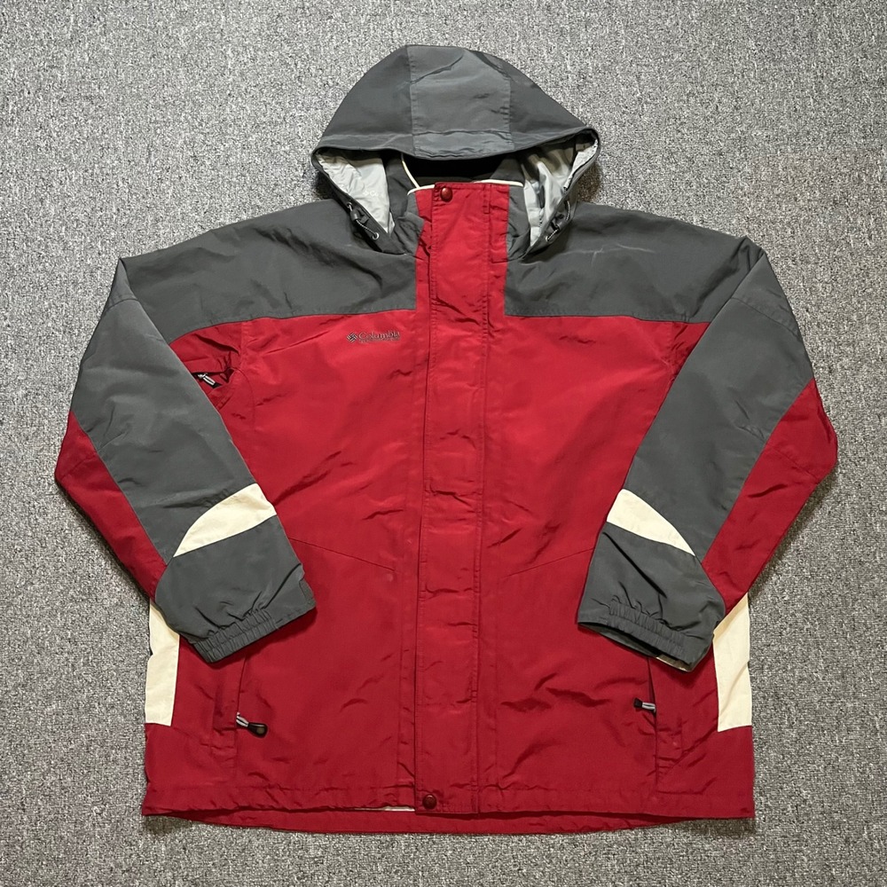 Columbia‎ Sportswear Interchange Jacket Red Gray Men's XL Hooded Zip Colorblock